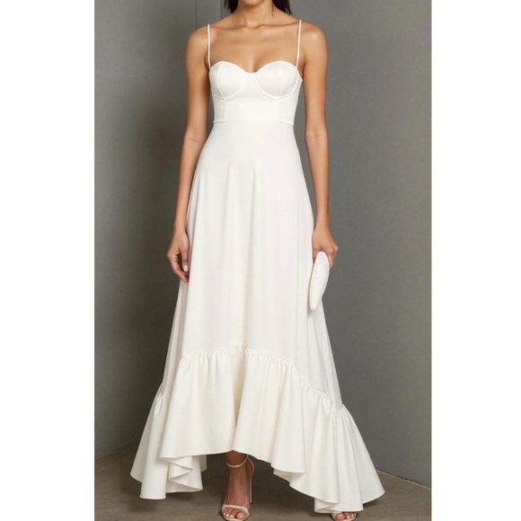 LOVERS + FRIENDS Sisa Ruffle Hem Satin Maxi Dress, Ivory, Large